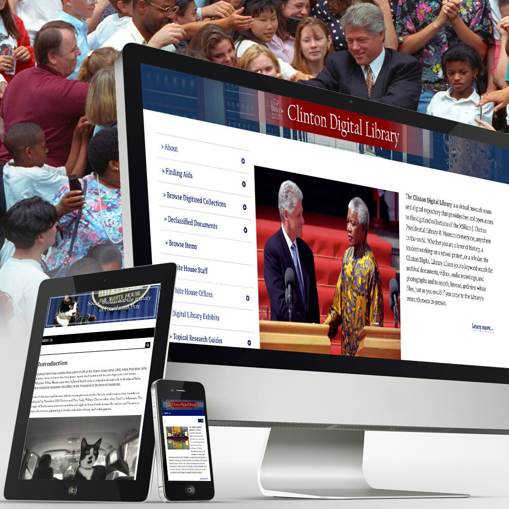 Composite images from the Clinton Digital Library's website on multiple screen sizes.