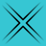 An "X" formed of parallel-running black lines over a dark teal background