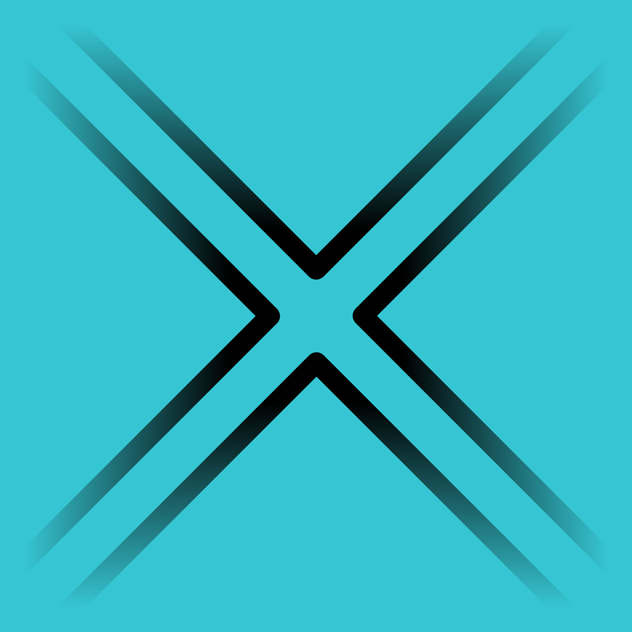 An "X" formed of parallel-running black lines over a dark teal background